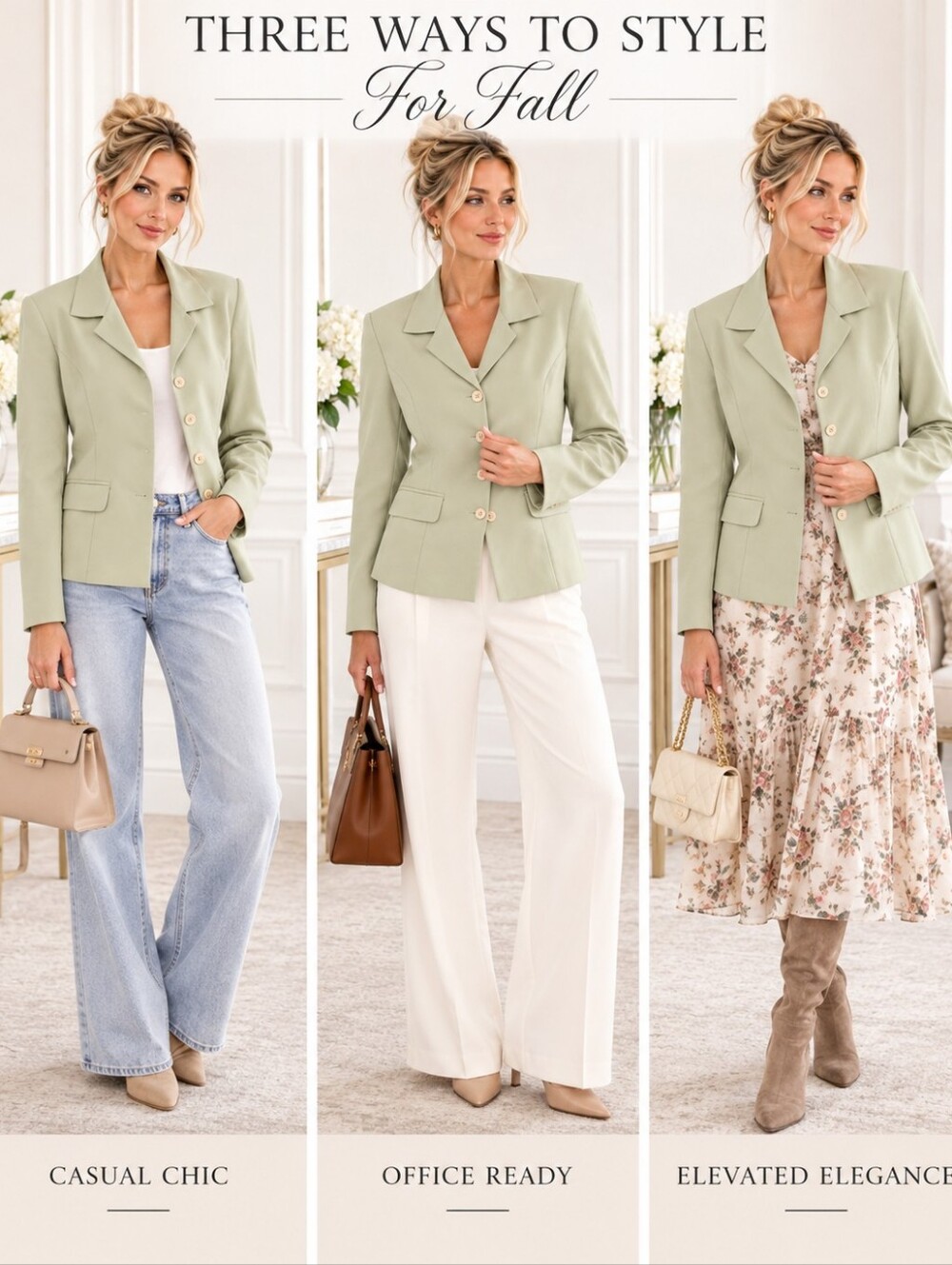81st & Park Sage Green Tailored Four Button Blazer Jacket | Size Large - Picture 2 of 9